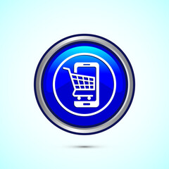 Online shopping icon design illustration. Shopping symbol for apps and websites. Blue color round button design