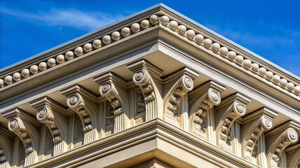 Fototapeta premium Classical building corner with ornate molding details