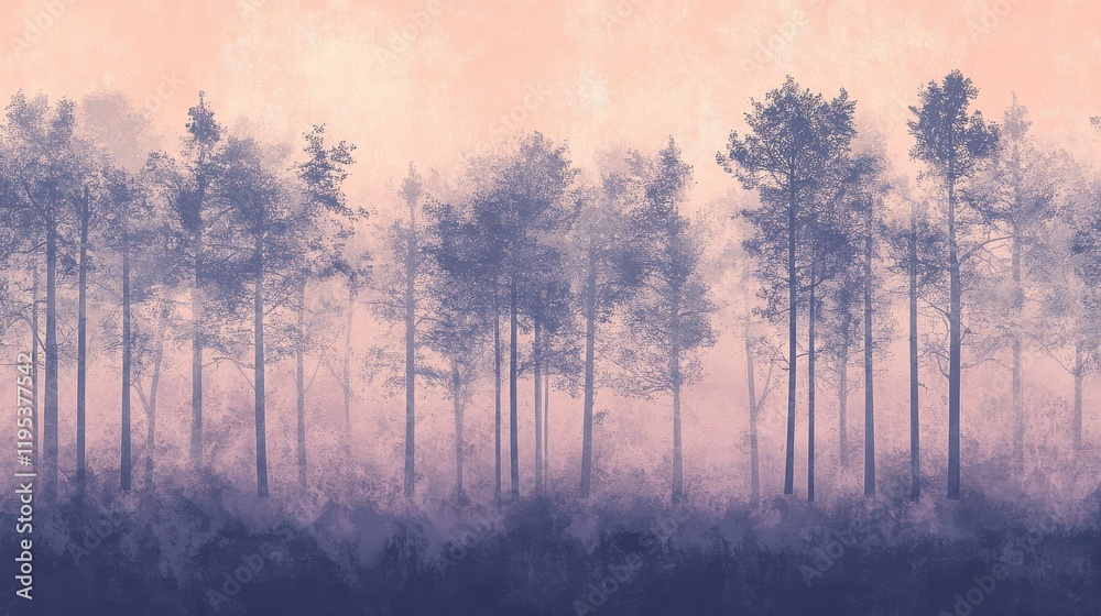 Leinwandbilder silhouette of a forest at dusk with muted colors and gentle mist creating a serene atmosphere