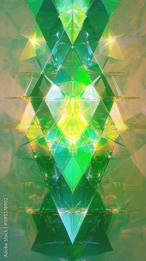 Aufkleber colorful abstract design featuring sharp translucent shapes in green and yellow tones