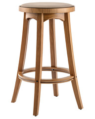 Tall wooden stool with circular seat on transparent background, rustic design