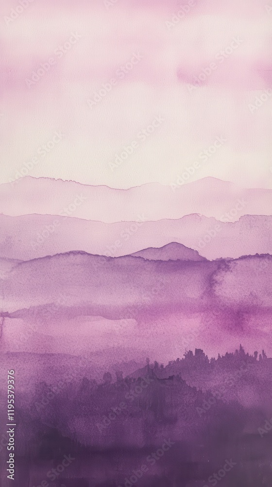 Poster watercolor gradient background in soft purple shades creating a serene atmosphere in natural landsca