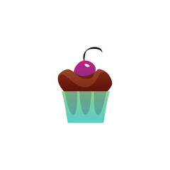 Chocolate cupcake with cherry berry vector flat icon, biscuit sweet dessert bakery with chocolate topping, Cafe menu
