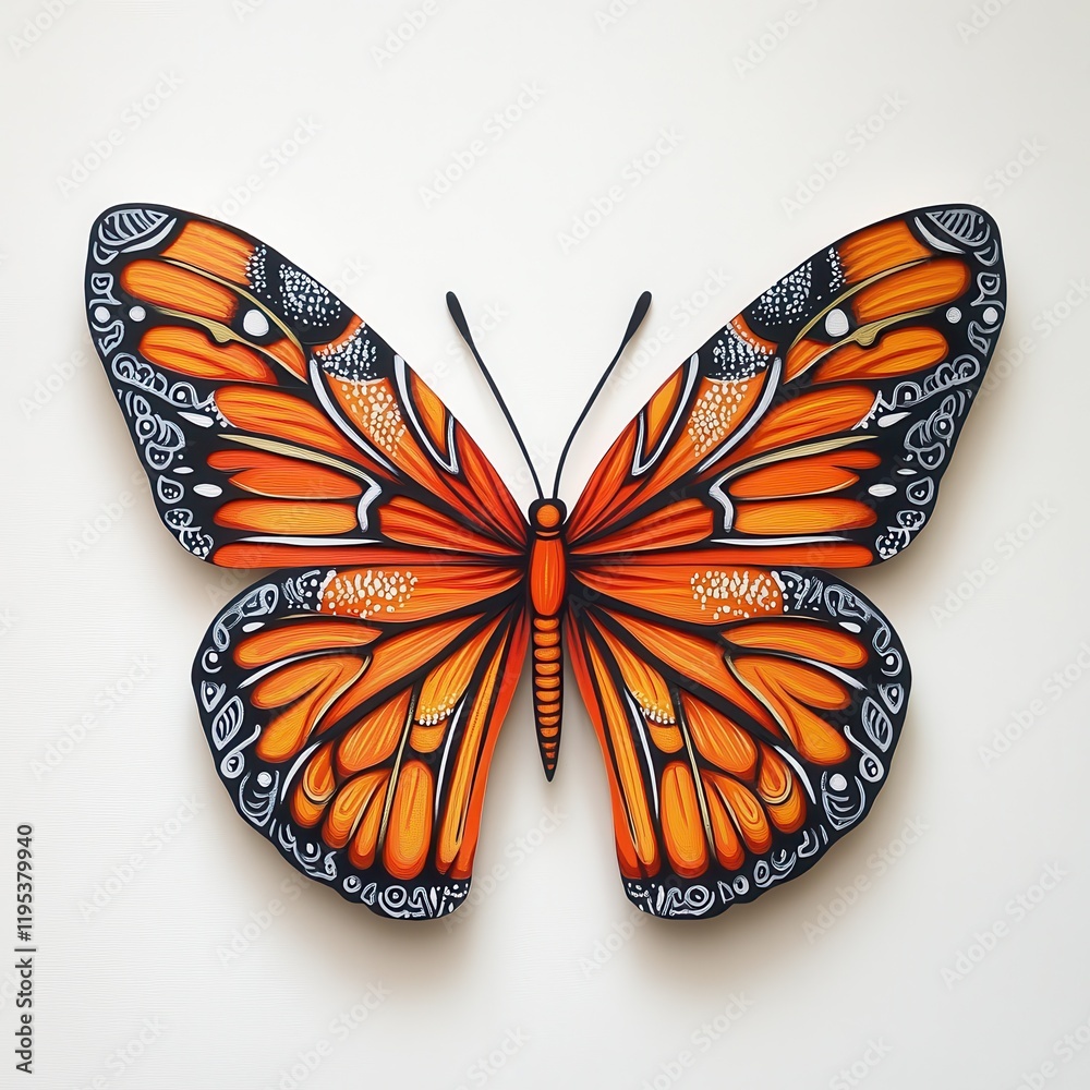 Aufkleber vibrant orange monarch butterfly resting on a light background with intricate patterns on its wings
