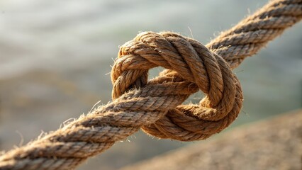Fototapeta premium A close-up view of a knotted rope, showcasing the intricate texture and craftsmanship of the fiber