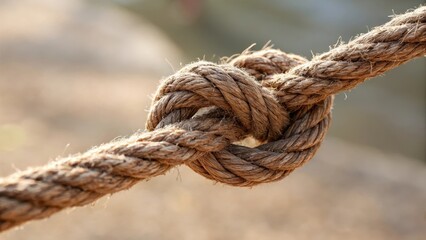 Fototapeta premium A close-up view of a tightly woven rope knot, showcasing its intricate texture and the strength of its binding.