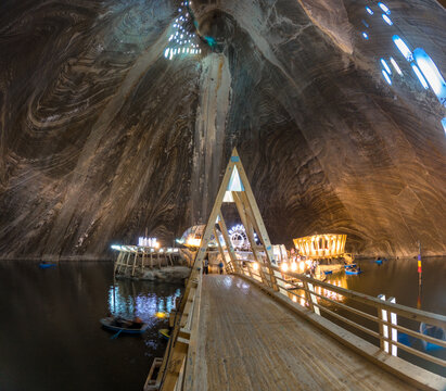 Underground theme park in big salt mine Salina Turda, Turda in Romania, Transylvania. Popular tourist destination.