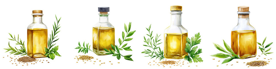 Sesame Oil Bottles with Herbs and Spices