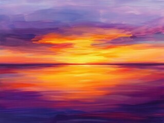 Obraz premium stunning panoramic sunset sky painted in rich purple, orange, and yellow hues over a tranquil sea, creating an ethereal atmosphere filled with warmth and peacefulness