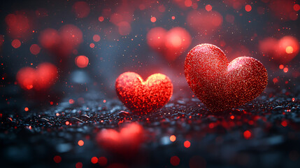 Glowing hearts in darkness