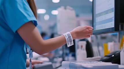 Nurse Scanning Patient Wristband Barcode in Healthcare Environment