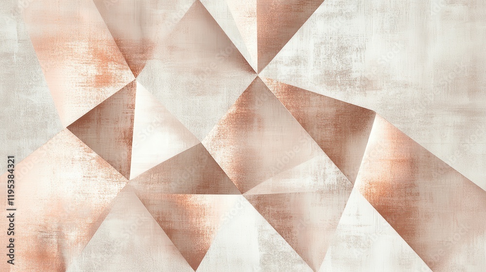 Poster Radiant geometric design featuring metallic rose tones against a soft beige background with dynamic triangular shapes