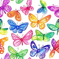 Colorful doodle cartoon butterflies in vibrant watercolor style showcasing nature's beauty and playfulness