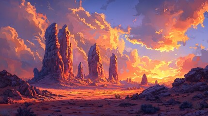 Naklejka premium Majestic sunset over desert rocks