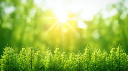 Obraz premium Lush Green Trees with Sunlight in a Bright Natural Landscape