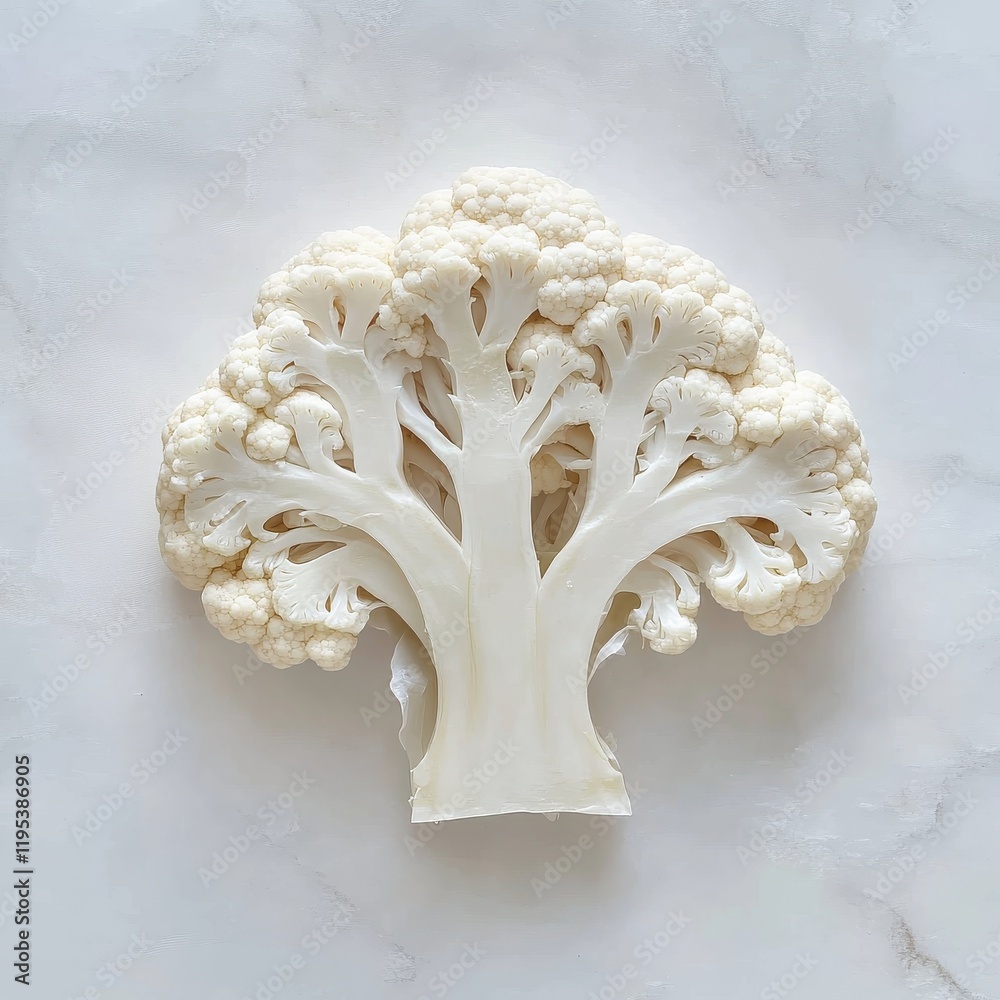 Poster Fresh head of cauliflower sliced with a creamy texture displayed on a light surface