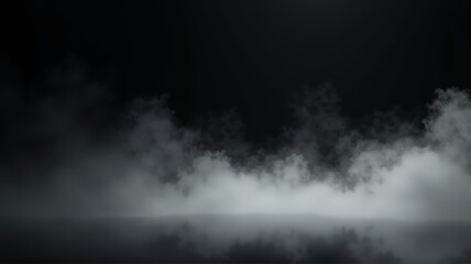 Fototapeta premium fog or smoke isolated on dark background, abstract texture with empty black space
