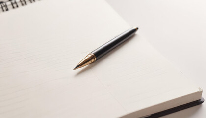 Close-up of a Dark Grey Pen Resting on a Blank Notebook Page