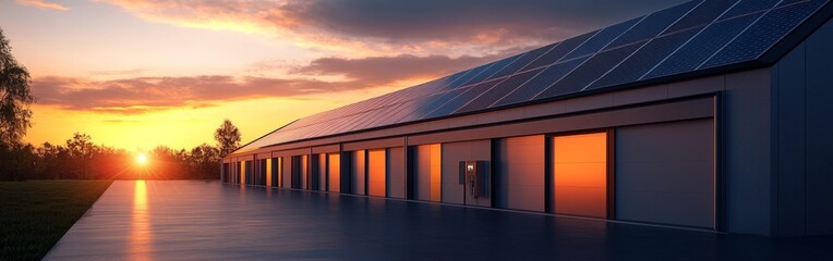 Fototapeta premium A sustainable energy solution image showcasing home battery packs and solar panels, perfect for green technology promotions.