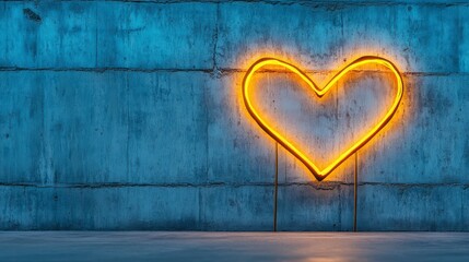 Neon Heart Light Brightly Glowing Against a Textured Concrete Wall