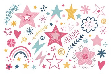 Fototapeta premium A Whimsical Collection of Stars, Flowers, and Abstract Shapes for Design Projects