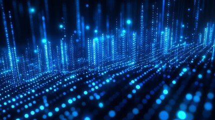 Abstract Digital Data Flow Glowing Blue Particles and Lines Technology Background