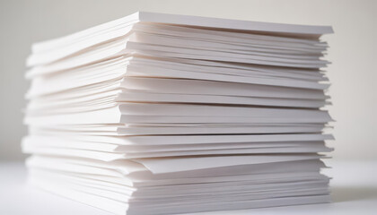 High stack of pristine white paper sheets, showcasing a repeating pattern of small perforations against a clean background