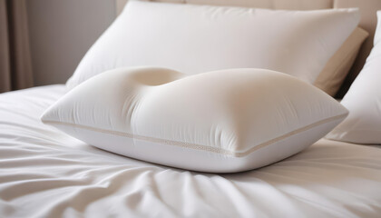 Obraz premium Luxurious White Pillow on a Crisp White Bed