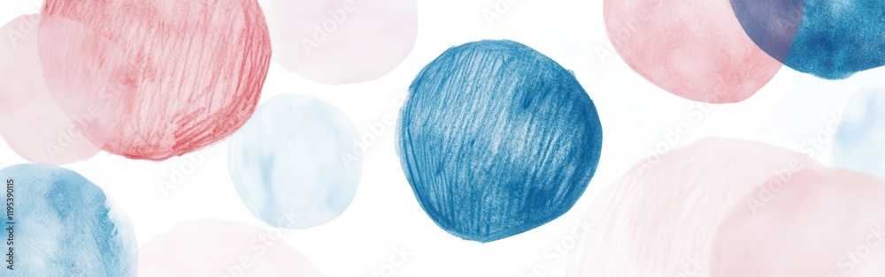 Poster soft pencil strokes create vibrant blue and pink circles in a playful pattern on a white background