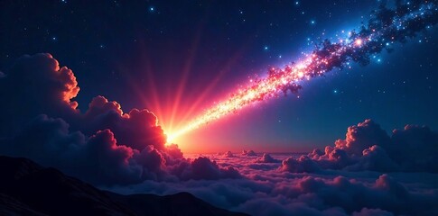 Naklejka premium A stunning cosmic view featuring colorful celestial phenomena and radiant stars.