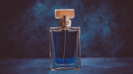 Elegant Blue Perfume Bottle on Dark Background  Luxury Fragrance  Product Photography
