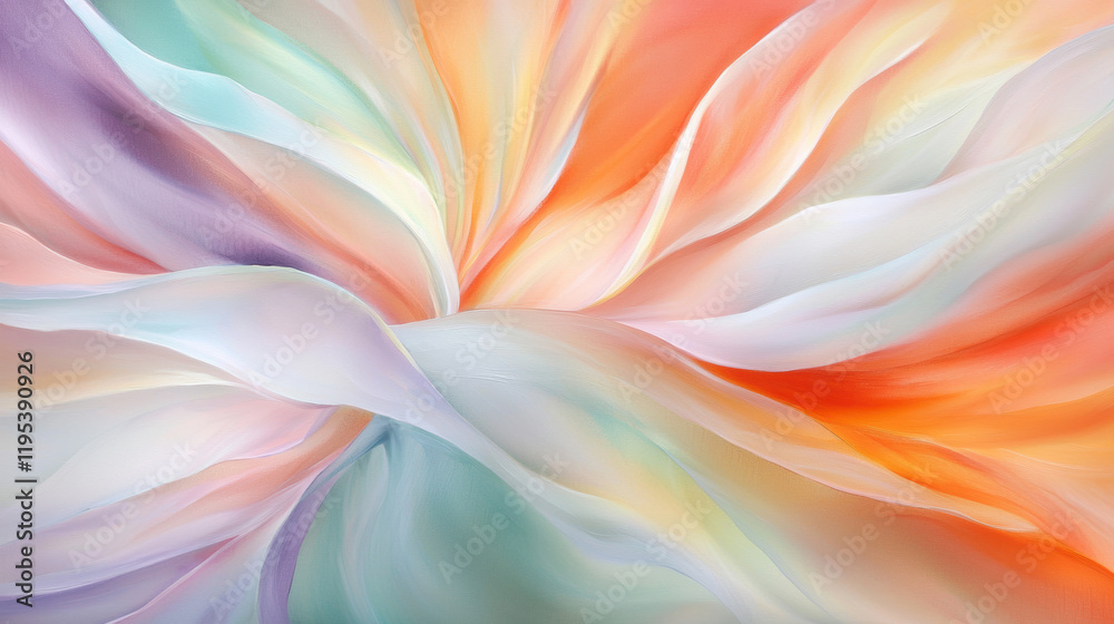Poster soft pastel colors blend harmoniously in flowing abstract design, evoking tranquility and warmth