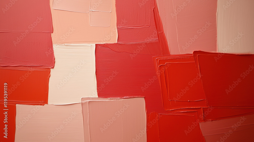 Aufkleber textured abstract painting with red and pink color blocks, creating vibrant composition