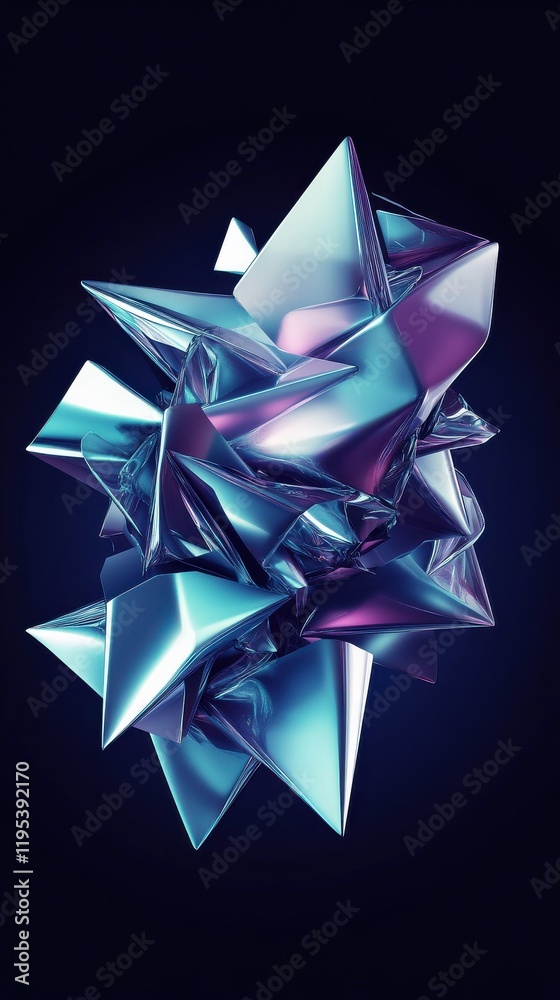 Fototapete dynamic abstract shapes showcase icy silver hues and complex geometric forms in a striking compositi