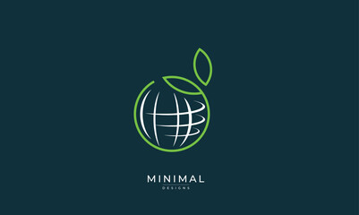 Fototapeta premium Minimal green world logo or green planet logo or leaf circle with a world map or eco world 