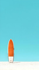 Surfboard on Sandy Beach Minimalist Illustration