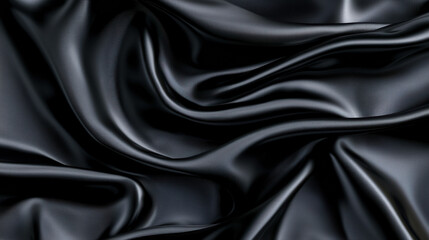Sleek black fabric with smooth, flowing texture and elegant drapes