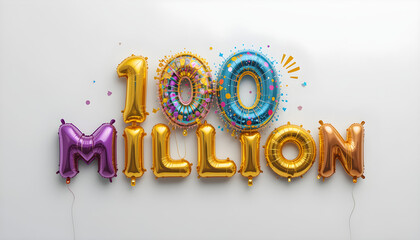 100 million gold multiple colours text balloon style white background 