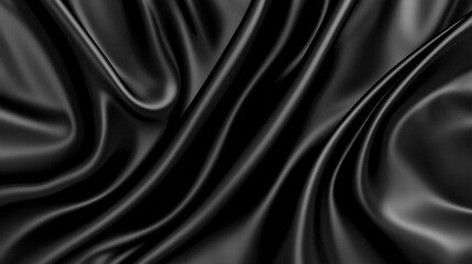 Fototapeta premium Sleek black fabric with smooth, flowing texture and elegant drapes