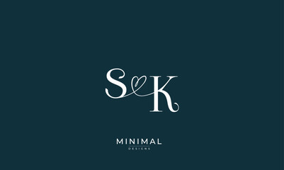Alphabet letter icon logo SK with a love heart 