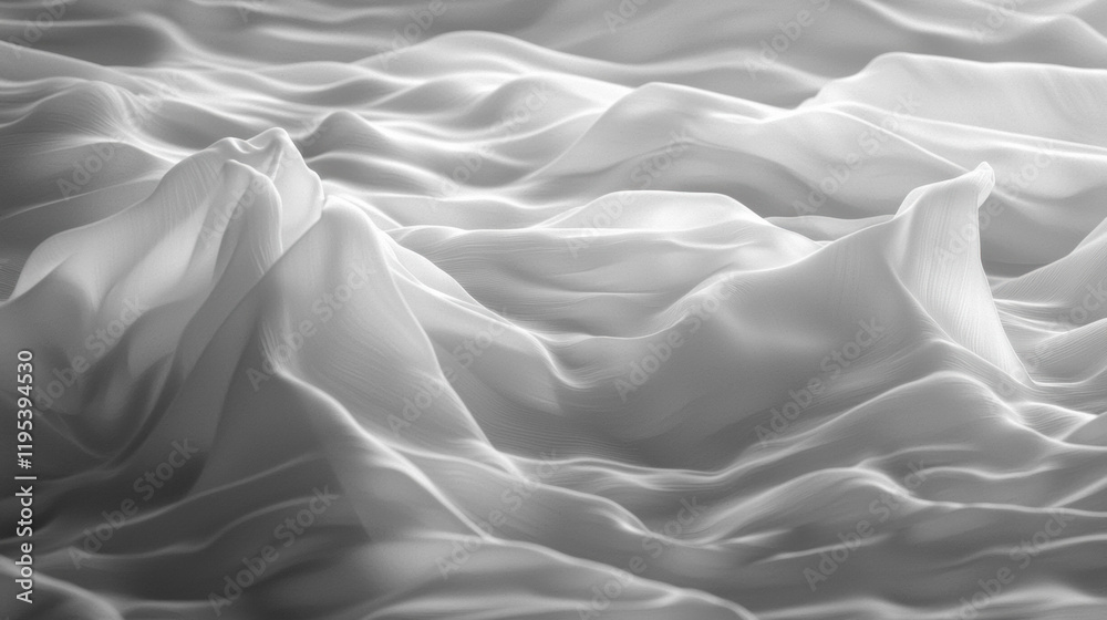 Poster soft white fabric waves create serene and calming texture, resembling gentle hills
