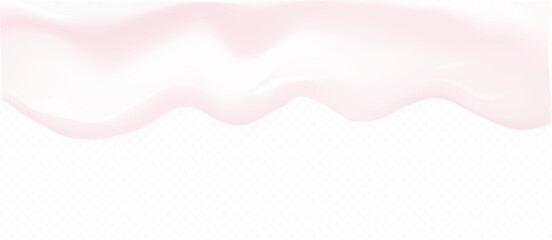 Strawberry pink cream vector high quality texture with shadow isolated on transparent background. Melted white creamy, youghurt, milkshake border template