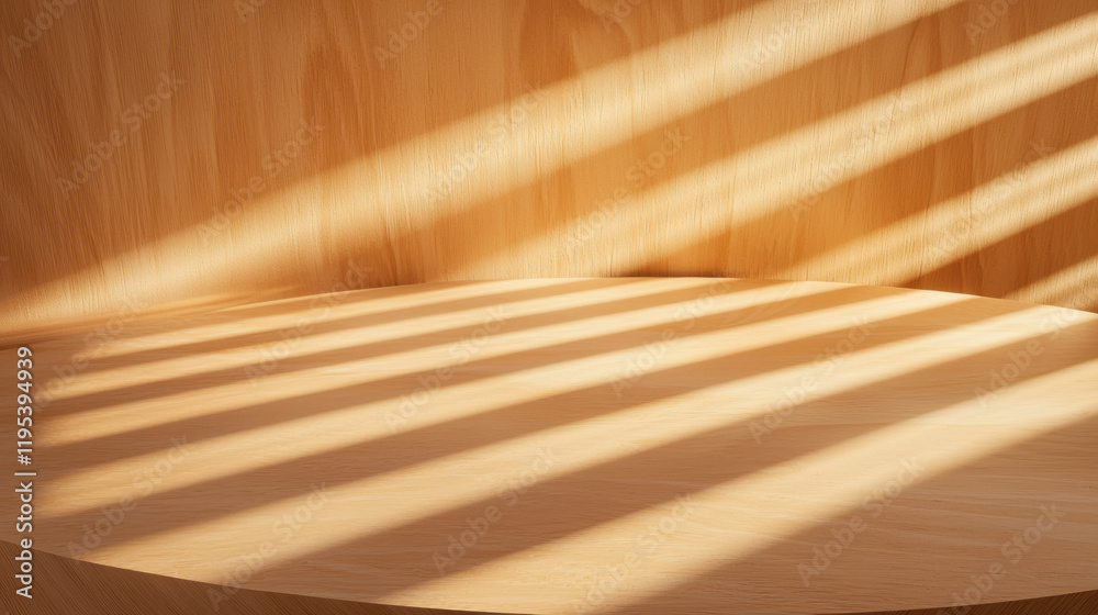 Poster wooden surface with soft shadows creating warm, inviting atmosphere