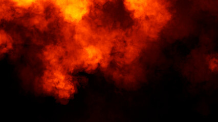 Abstract fire misty fog on isolated black background. Smoke stage studio. Texture overlays. The concept of aromatherapy.