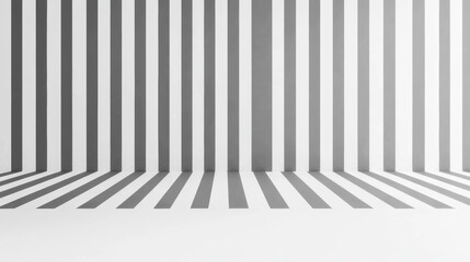 Fototapeta premium Minimalist interior with gray and white striped walls and floor