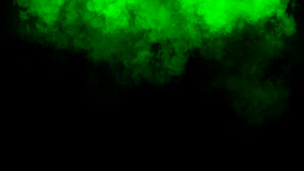 Abstract green misty fog on isolated black background. Smoke stage studio. Texture overlays. The concept of aromatherapy.