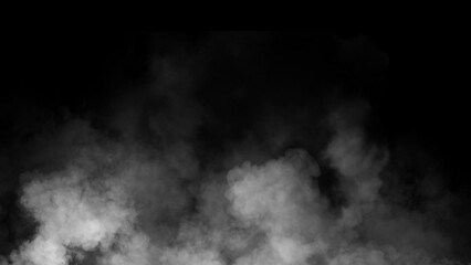 Abstract misty fog on isolated black background. Smoke stage studio. Texture overlays. The concept of aromatherapy.