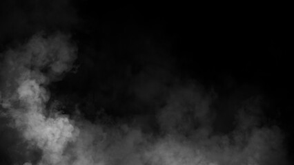 Abstract misty fog on isolated black background. Smoke stage studio. Texture overlays. The concept of aromatherapy.