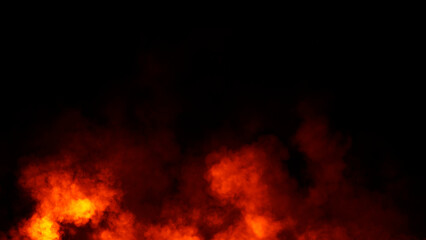 Abstract fire misty fog on isolated black background. Smoke stage studio. Texture overlays. The concept of aromatherapy.