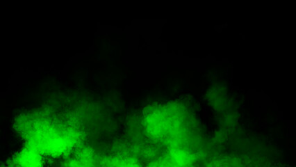 Abstract green misty fog on isolated black background. Smoke stage studio. Texture overlays. The concept of aromatherapy.